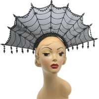 Schwarzer Kopfschmuck Spinnennetz und Perlen